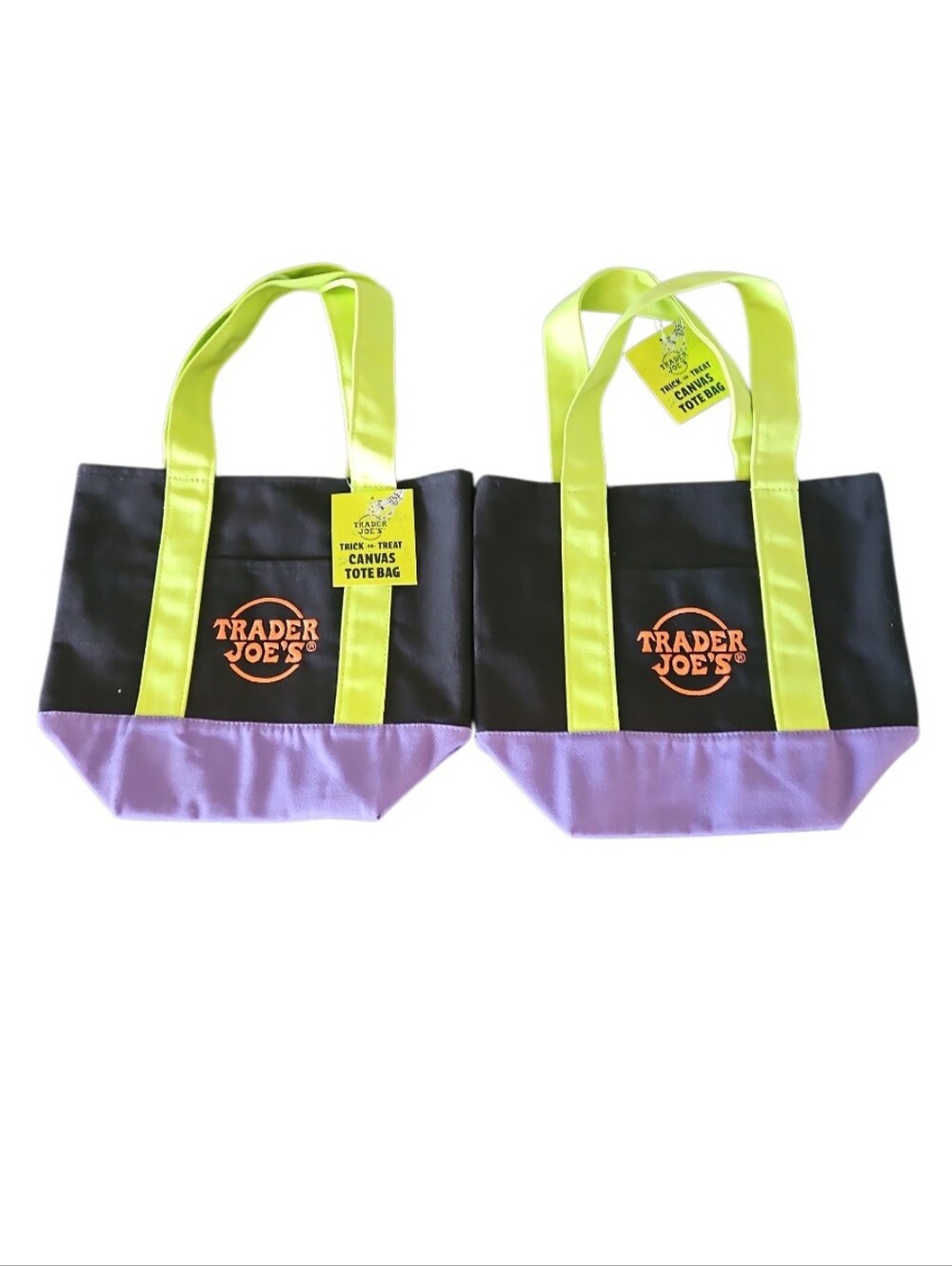 Trader Joe's Halloween Black, Purple, And Orange Mini Totes (2) NWT